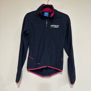 Adidas women’s full zip jacket/windbreaker. Size S. Navy and pink.
